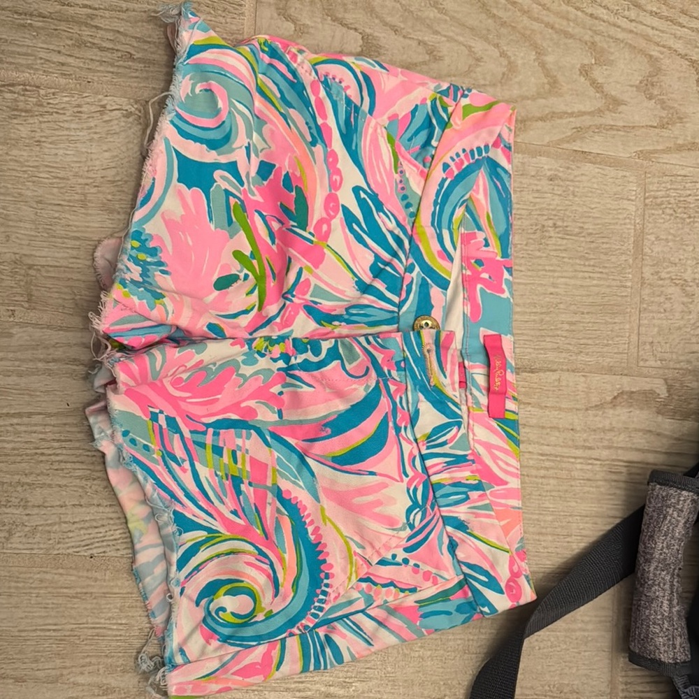 Lilly Pulitzer Pink and Blue Jean Shorts Vibrant Resort Style